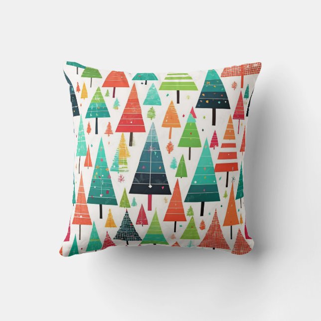 Colourful Christmas Trees Pattern Throw Pillow (Back)