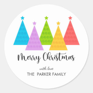 Colourful Christmas Trees Personalized Gift Tag