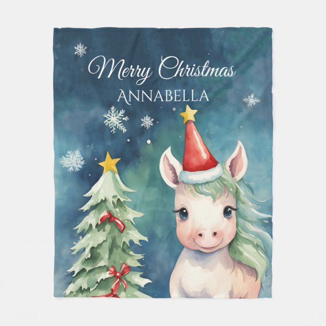 Colourful Christmas Unicorn Custom  Fleece Blanket (Front)