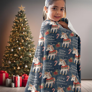 Colourful Christmas Unicorn Custom Fleece Blanket
