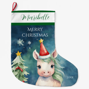 Colourful Christmas Unicorn Large Christmas Stocking