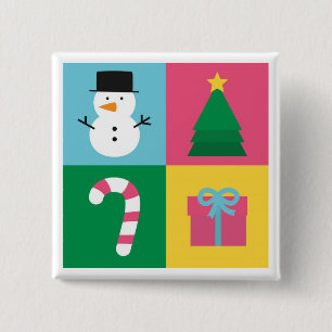 Colourful Christmas with Snowman, Tree, Candy 2 Inch Square Button