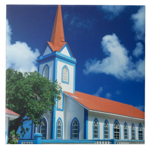 Colourful church on the island of Tahaa in the Tile