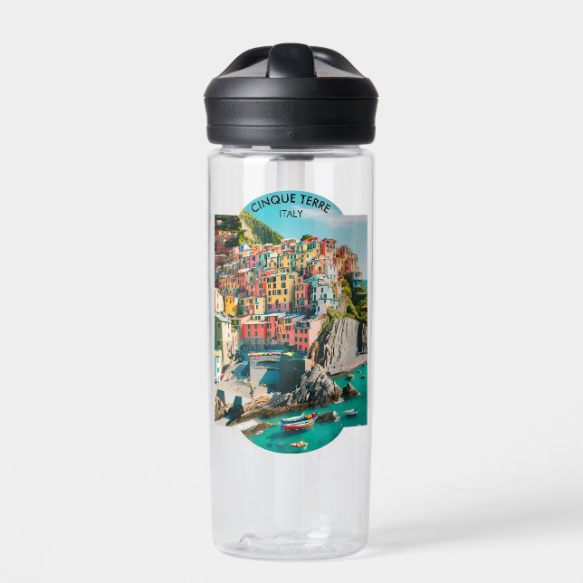 Colourful Cinque Terre, Italy - Customizable Photo Water Bottle (Front)