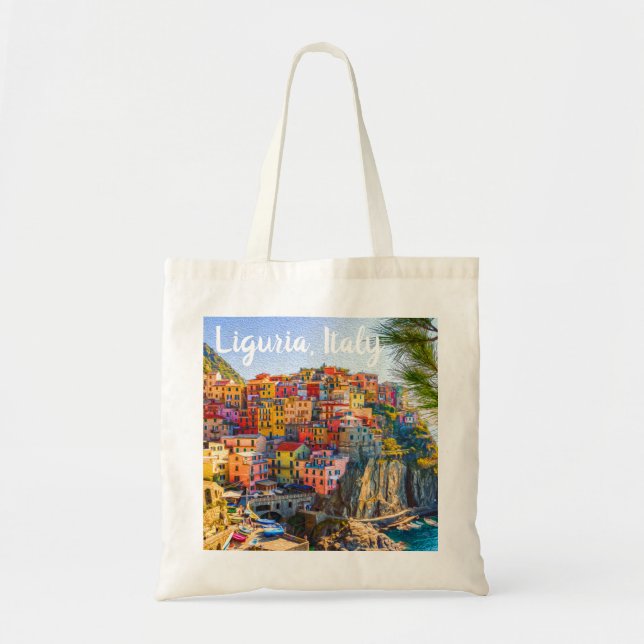 Colourful Cinque Terre Liguria Italy Painting Tote Bag (Front)
