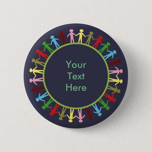 Colourful Circle of People Custom Text 2 Inch Round Button (Front)