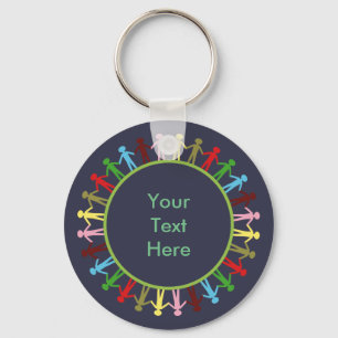 Colourful Circle of People Custom Text Keychain
