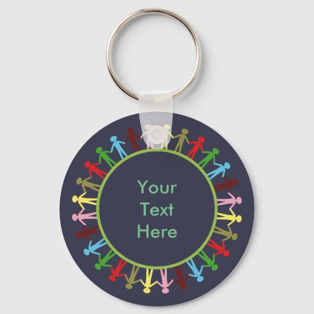 Colourful Circle of People Custom Text Keychain (Front)