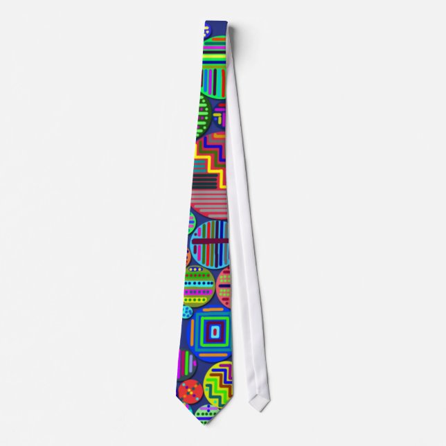 Colourful Circle Patterns on Blue Background Tie (Front)