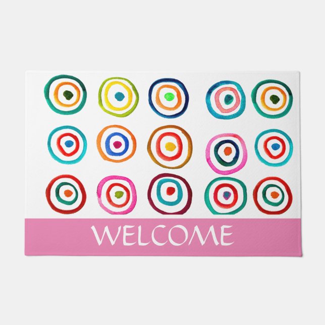 Colourful circle rainbow watercolor doormat (Front)