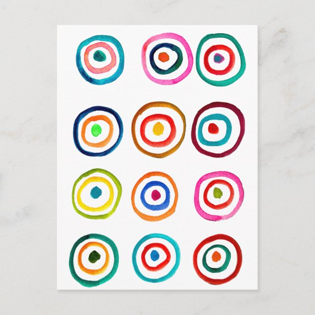 Colourful circle rainbow watercolor postcard (Front)