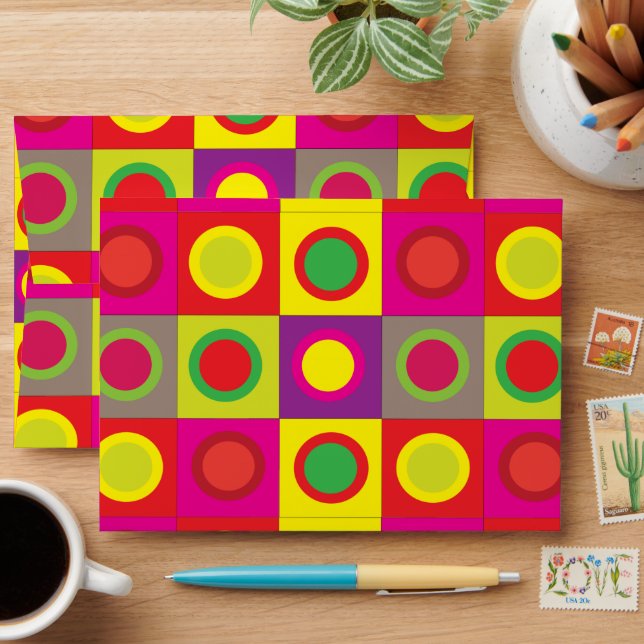 Colourful Circle Square Geometric Pattern   Envelope (Desk)