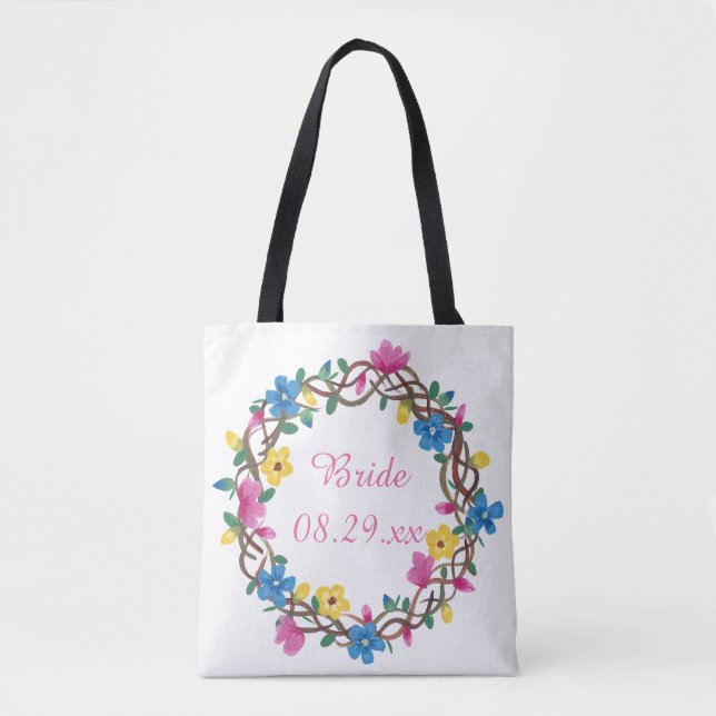 Colourful Circle Wreathe of Flowers Bride Bags (Front)