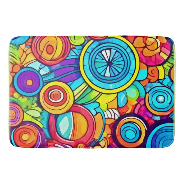 Colourful Circles Abstract Art Bath Mat (Front)