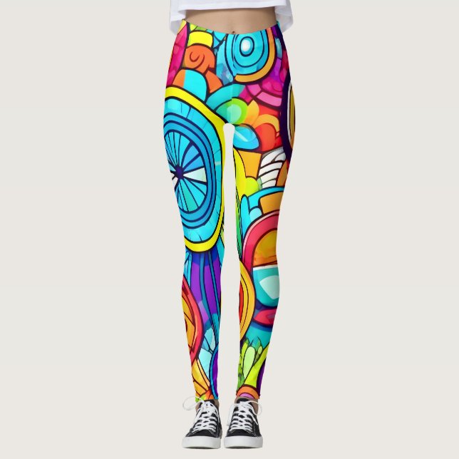 Colourful Circles Abstract Art Leggings (Front)