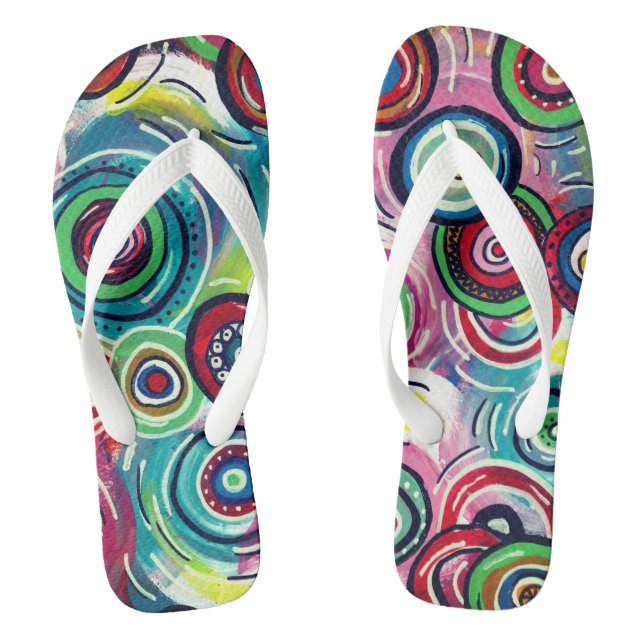 Colourful Circles and Swirls Original Abstract Art Flip Flops (Footbed)