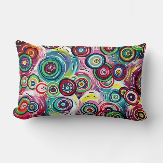 Colourful Circles and Swirls Original Abstract Art Lumbar Pillow (Front)