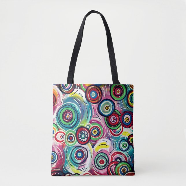 Colourful Circles and Swirls Original Abstract Art Tote Bag (Front)