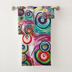 Colourful Circles and Swirls Original Abstract Bath Towel Set