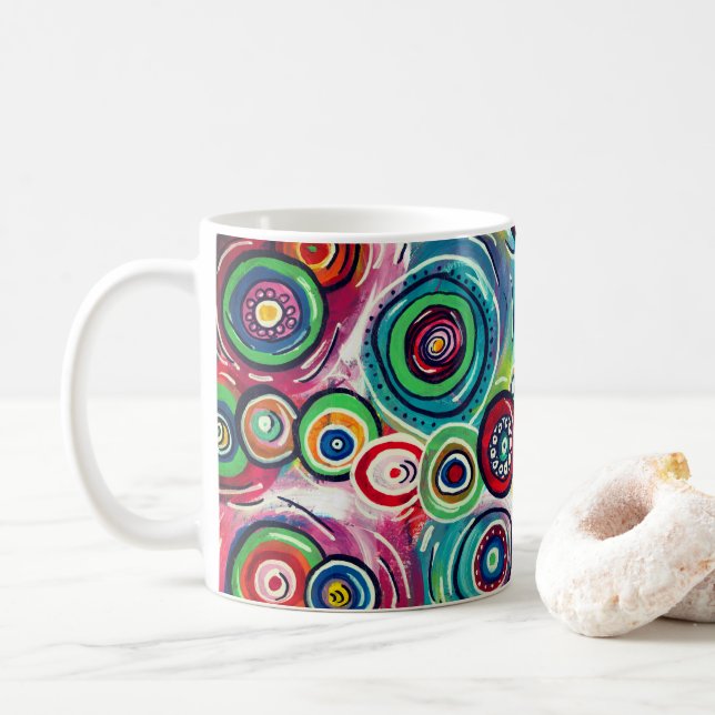 Colourful Circles and Swirls Original Abstract Coffee Mug (With Donut)