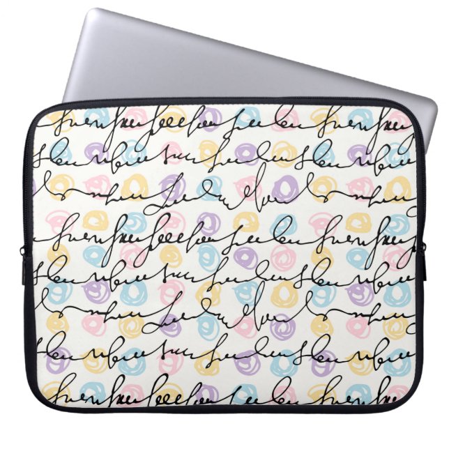 Colourful Circles And Text Hand Writing Laptop Sleeve (Front)