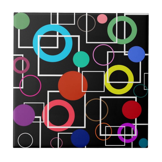 Colourful circles and white squares tile (Front)