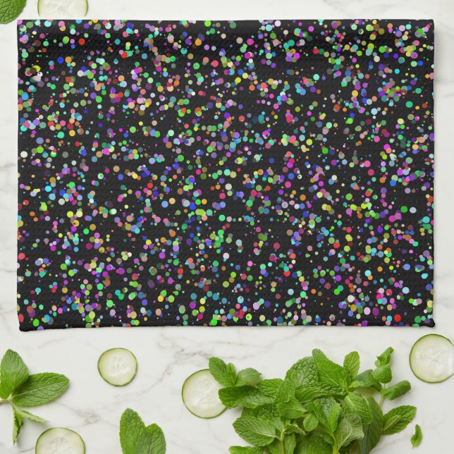 Colourful circles bubbles on black unique pattern kitchen towel (Folded)