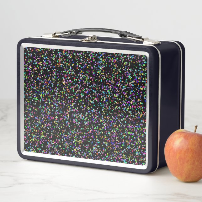 Colourful circles bubbles on black unique pattern metal lunch box (In Situ)