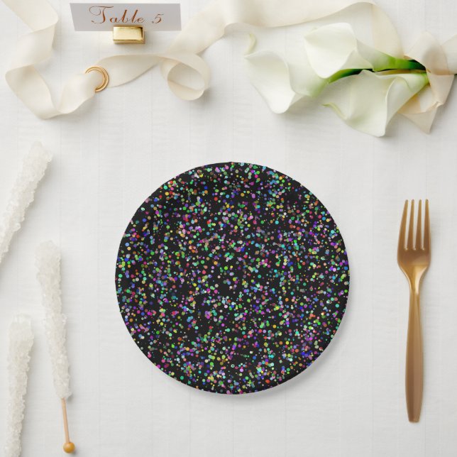Colourful circles bubbles on black unique pattern paper plate (Wedding)
