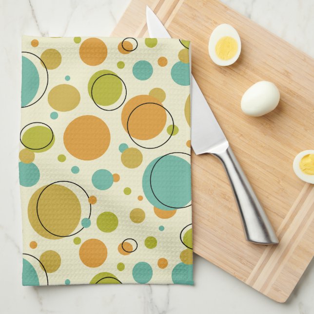Colourful Circles Dots Mid Century Modern Pattern Kitchen Towel (Quarter Fold)