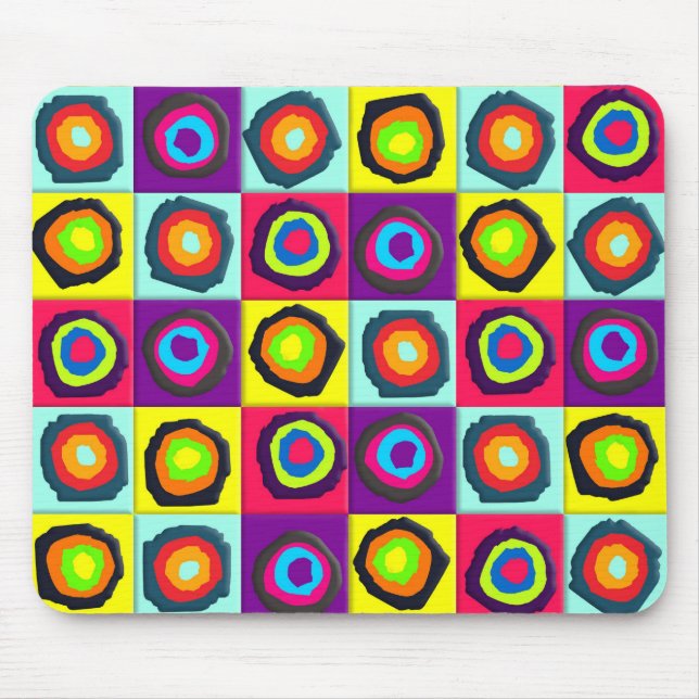 Colourful circles inside squares mouse pad (Front)