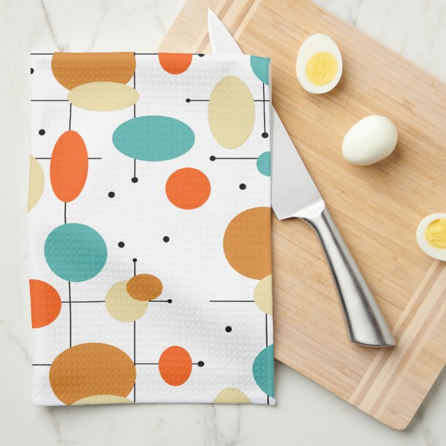 Colourful Circles Lines Mid Century Modern Pattern Kitchen Towel (Quarter Fold)