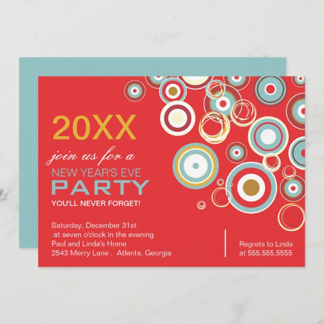 Colourful Circles New Year Party Invitation (Front/Back)