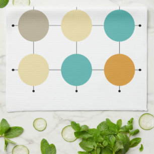 Colourful Circles On Black Lines Mid Century Moder Kitchen Towel