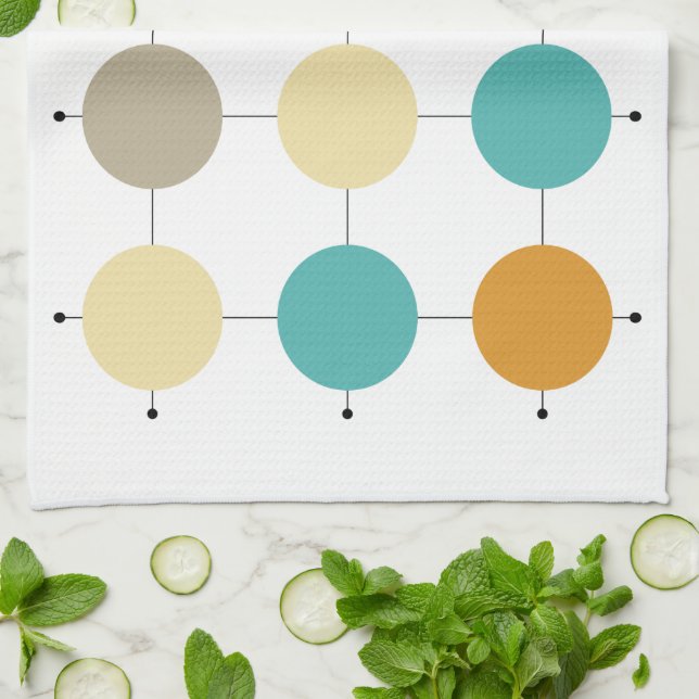 Colourful Circles On Black Lines Mid Century Moder Kitchen Towel (Folded)