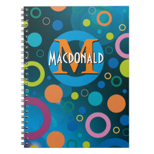 Colourful Circles Spots Rings Personalized BLUE Notebook
