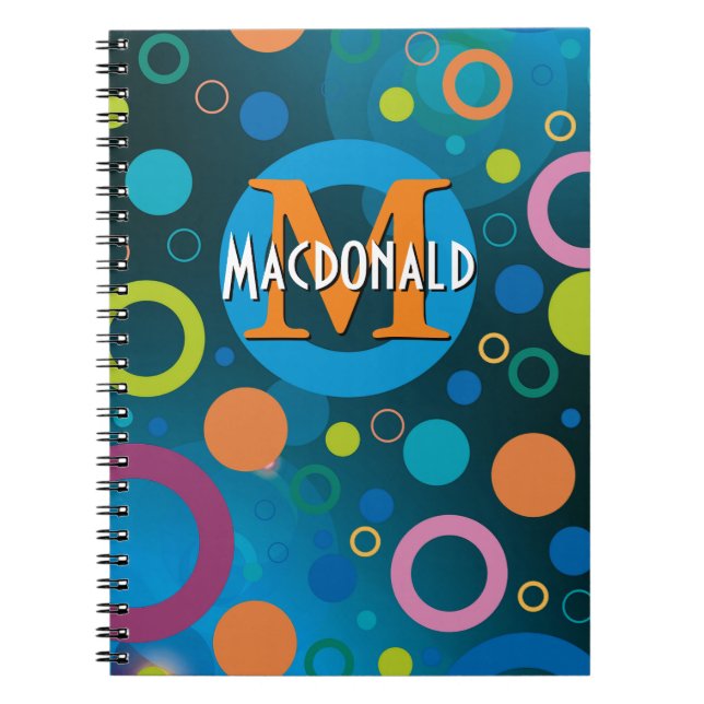Colourful Circles Spots Rings Personalized BLUE Notebook (Front)