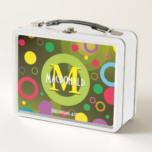 Colourful Circles Spots Rings Personalized GREEN Metal Lunch Box