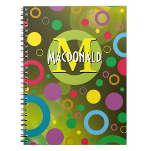 Colourful Circles Spots Rings Personalized GREEN Notebook