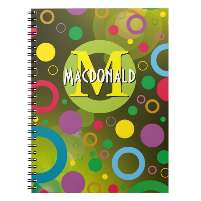 Colourful Circles Spots Rings Personalized GREEN Notebook (Front)