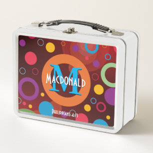 Colourful Circles Spots Rings Personalized ORANGE Metal Lunch Box