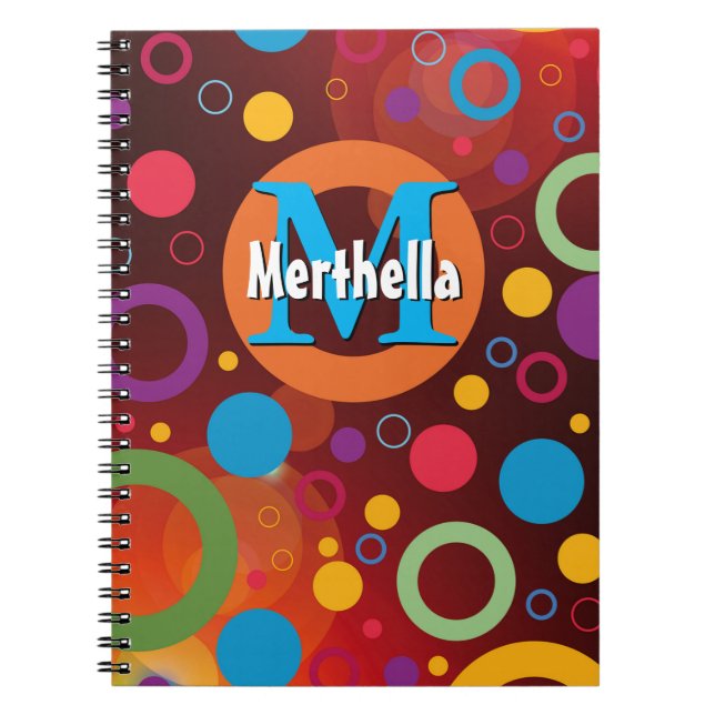 Colourful Circles Spots Rings Personalized ORANGE Notebook (Front)