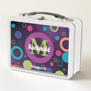 Colourful Circles Spots Rings Personalized PURPLE Metal Lunch Box