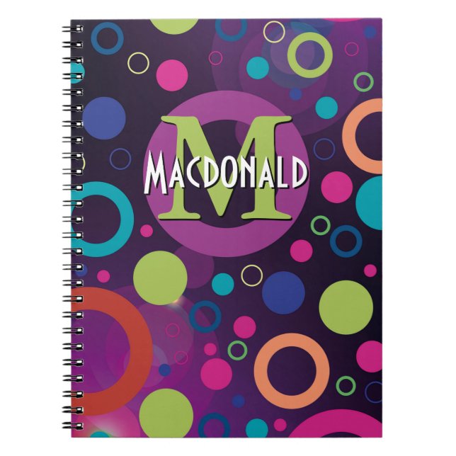 Colourful Circles Spots Rings Personalized PURPLE Notebook (Front)