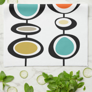 Colourful Circles Turquoise Orange Mid-Century Kitchen Towel