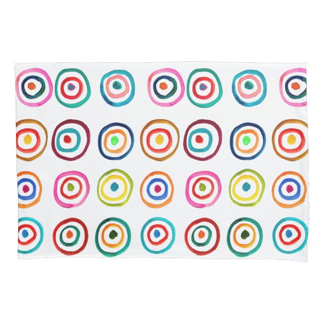 Colourful circles white simple rainbow Scandi Pillowcase (Front)