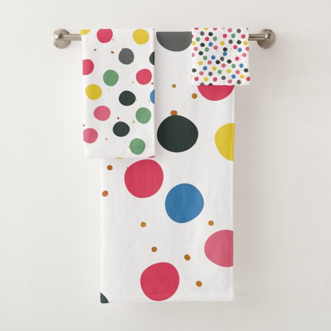 Colourful Circles With Gold Glitter Dots Bath Towel Set (Insitu)