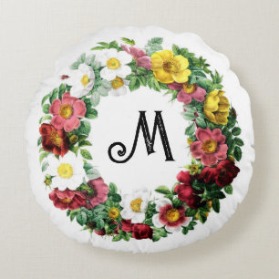 colourful circlet of vintage roses round pillow