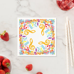 Colourful Circular Jumbled Music Notes Napkin