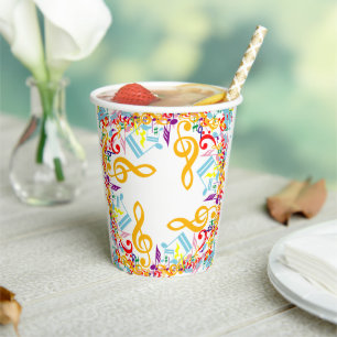 Colourful Circular Jumbled Music Notes Paper Cups